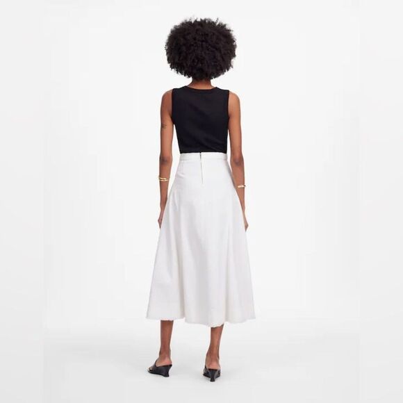 Madewell women’s Fluted Midi Skirt in Tile White denim distressed hem Sz 27 NWT - Picture 2 of 10